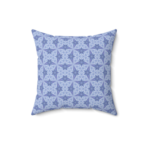Blue Flower Decorative Pillow — Geometric Floral Pattern Square Throw Pillow