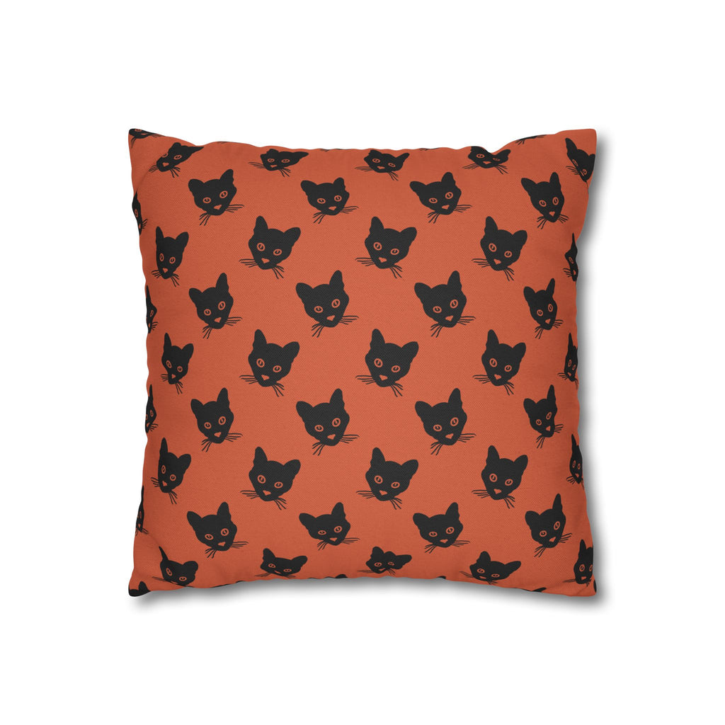 Black Cat Orange THROW PILLOW COVER — Cute Minimalist Black & Orange Halloween Decorative Pillow Cover