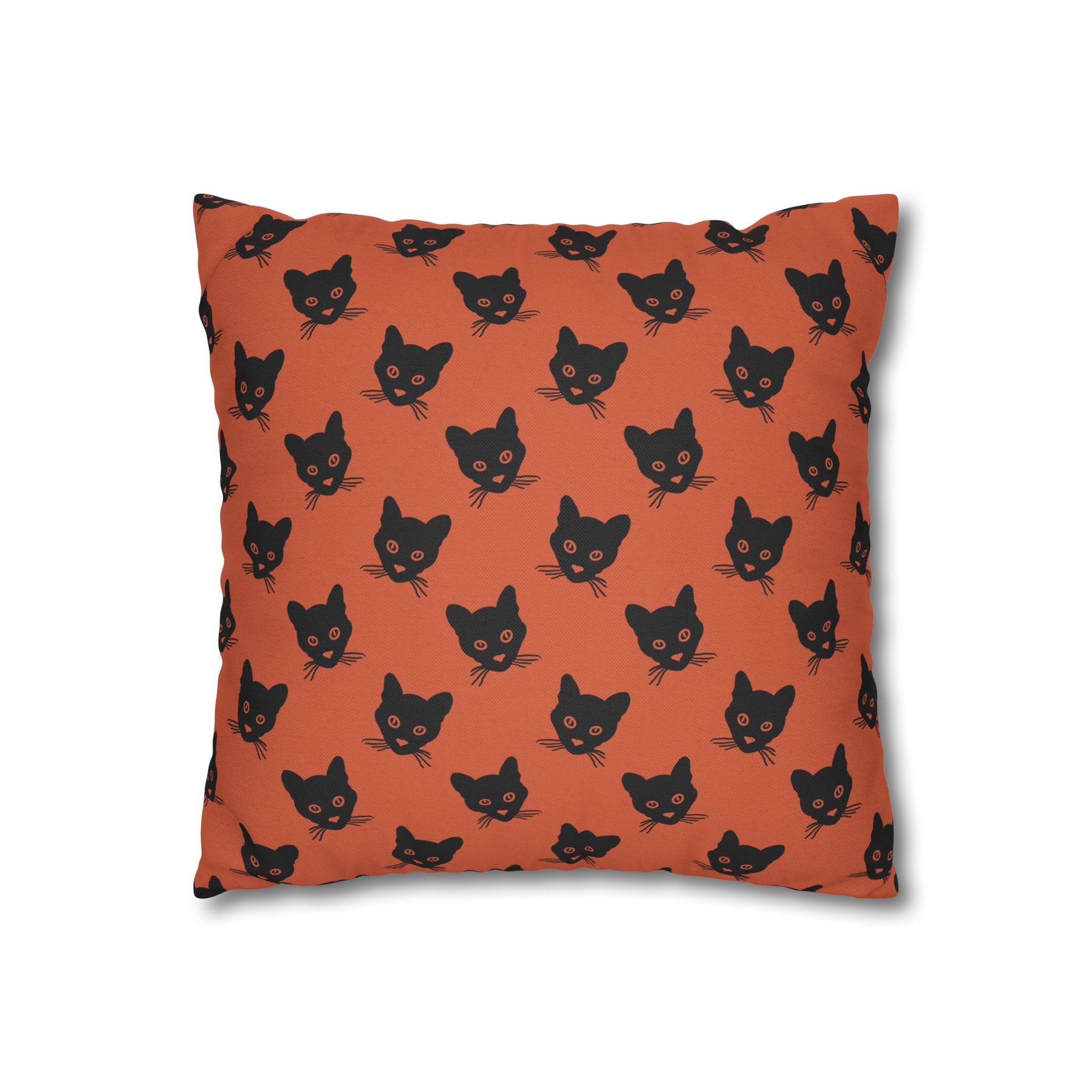 Black Cat Orange THROW PILLOW COVER — Cute Minimalist Black & Orange Halloween Decorative Pillow Cover