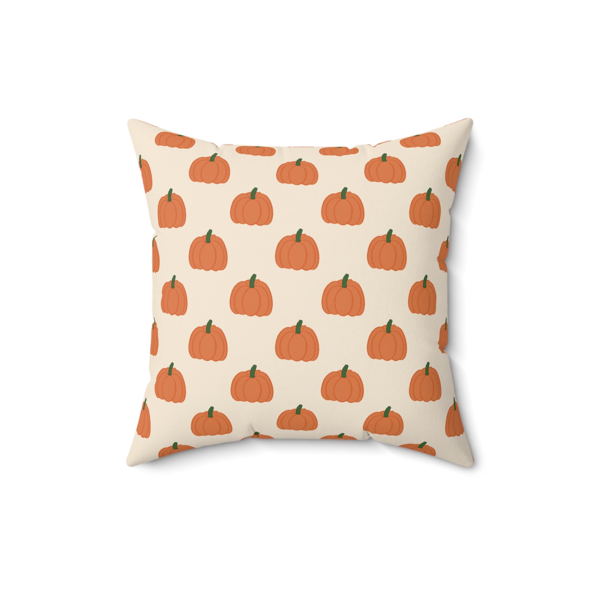 Cream Halloween Pumpkin Pattern Square Pillow — Halloween Fall Decorative Throw Pillow