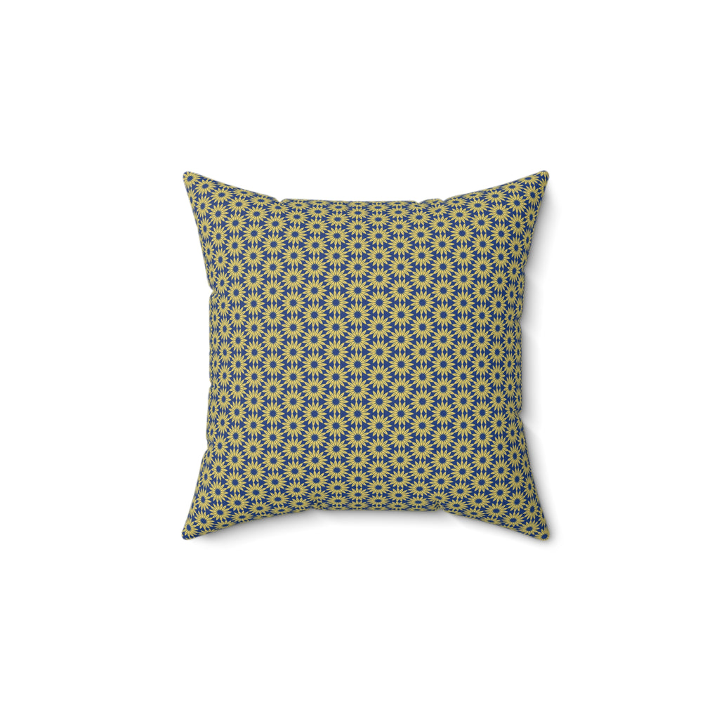 Sunburst Floral Throw Pillow — Yellow & Blue Geometric Accent Cushion