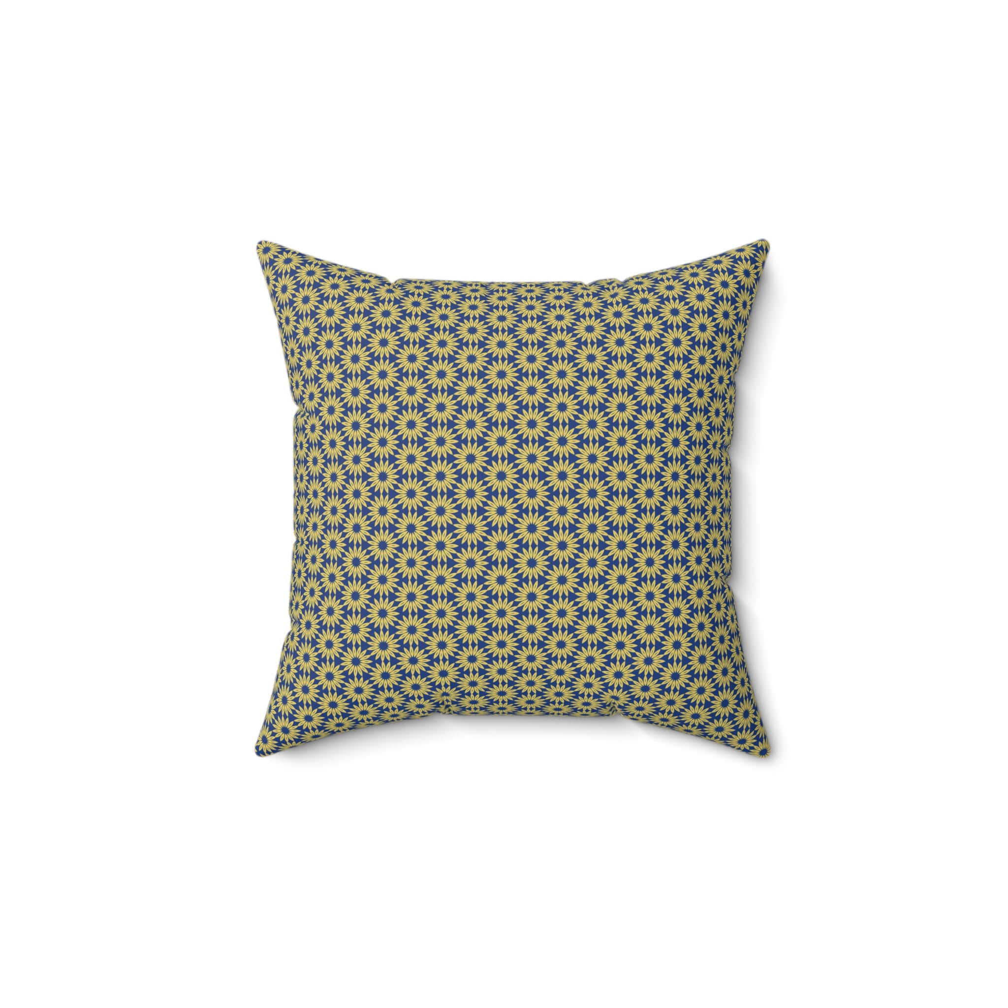 Sunburst Floral Throw Pillow — Yellow & Blue Geometric Accent Cushion