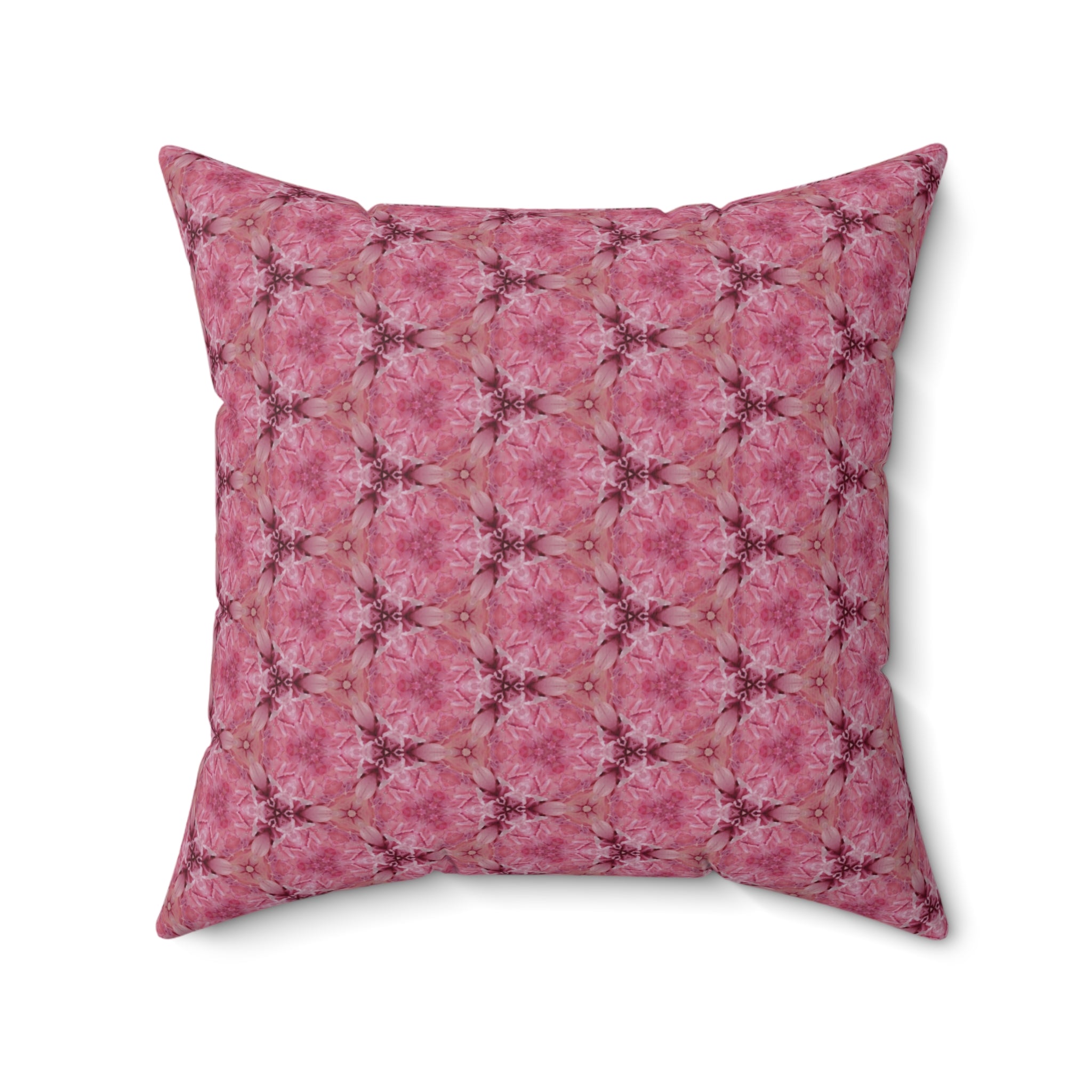 Pink Floral Kaleidoscope Square Pillow – Decorative Throw Cushion