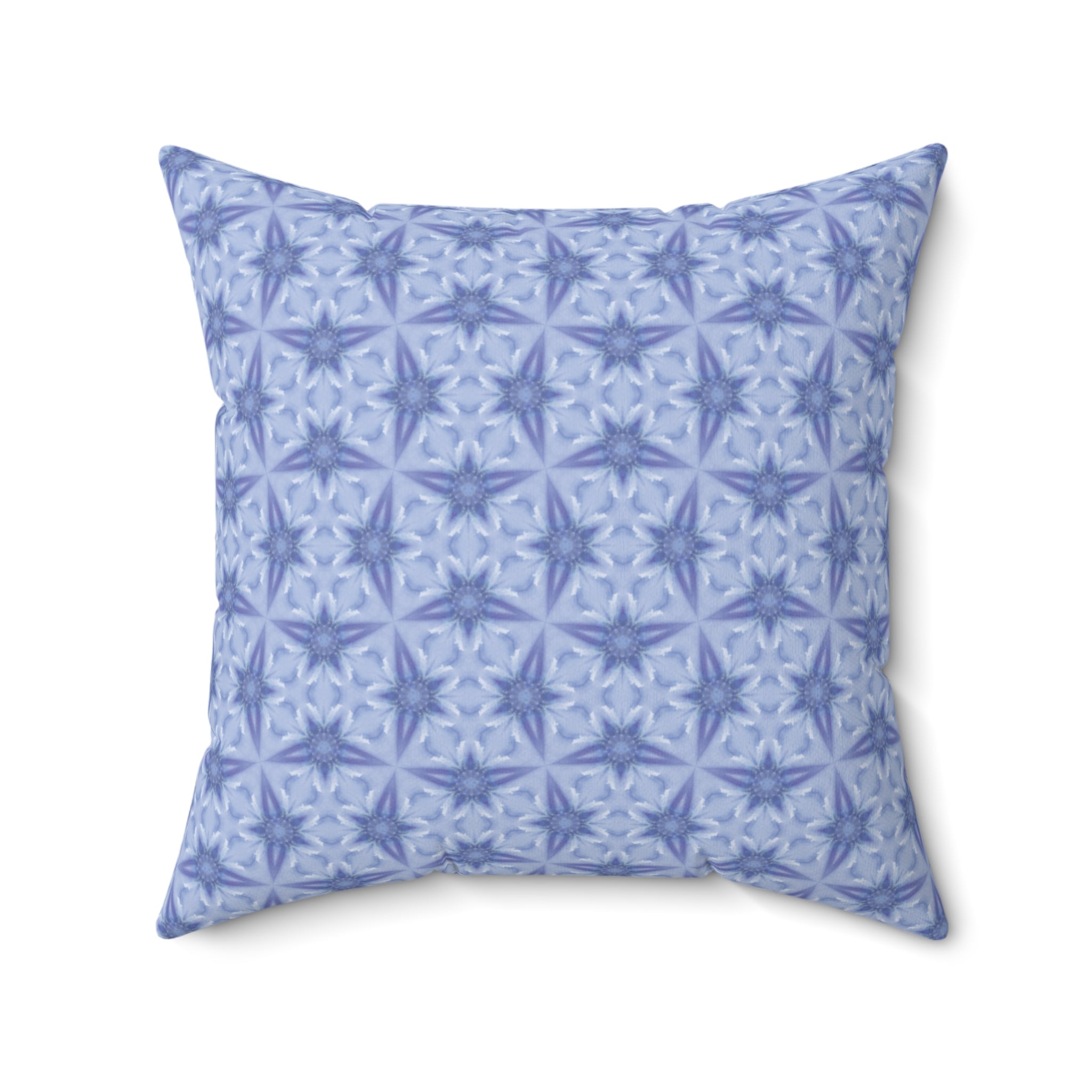 Blue Flower Decorative Pillow — Geometric Floral Pattern Square Throw Pillow