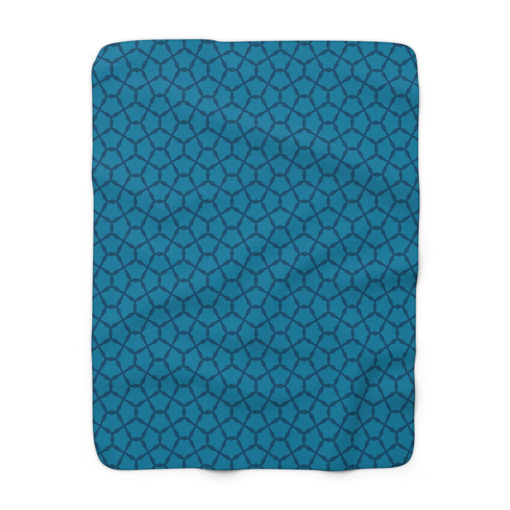 Blue Geometric Sherpa Blanket — Cozy Fleece Throw with Moroccan Tile Pattern