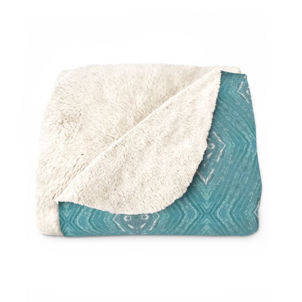 Teal Aztec Sherpa Blanket — Cozy Boho Fleece Throw