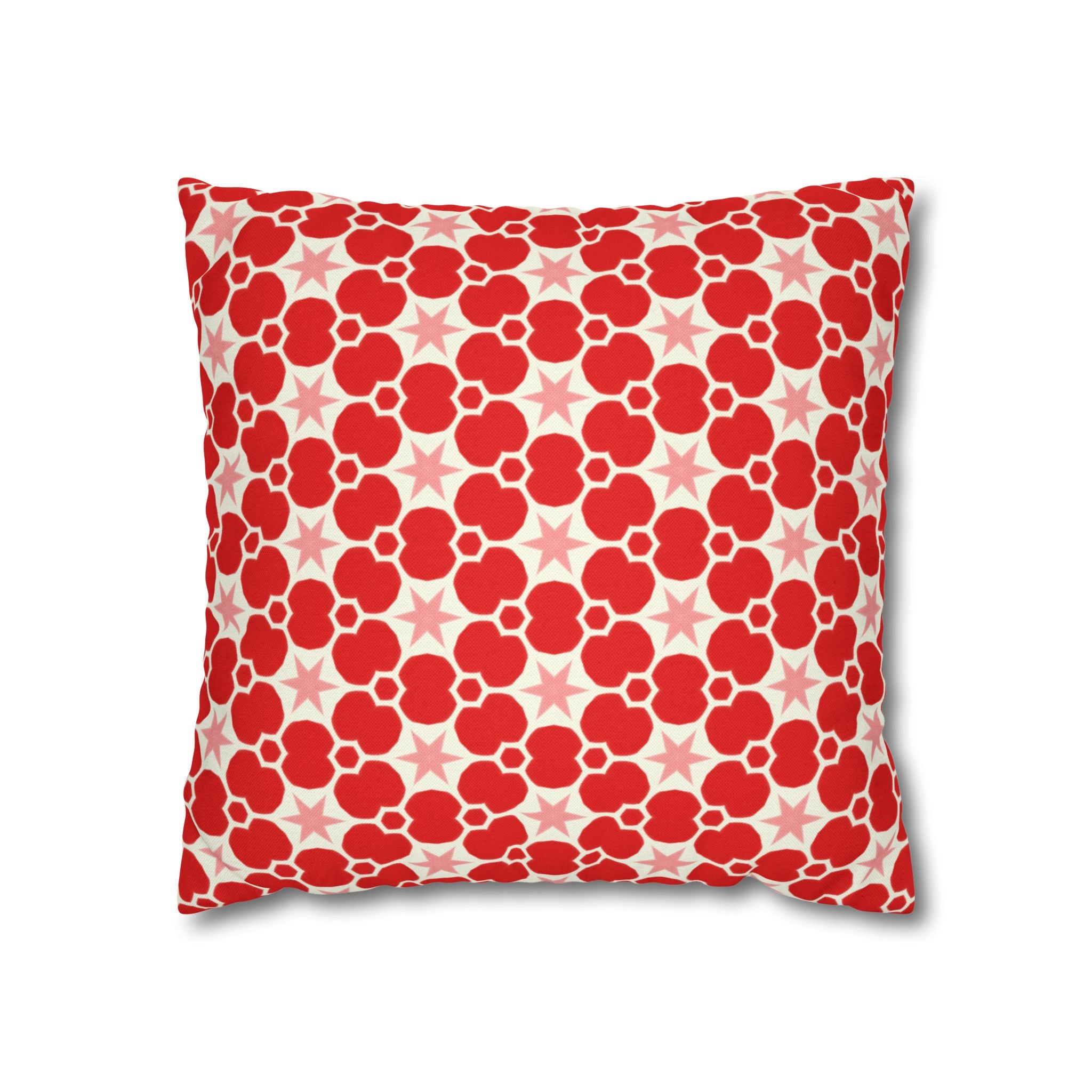 Red Floral Retro Pattern THROW PILLOW COVER — Modern Geometric Decor