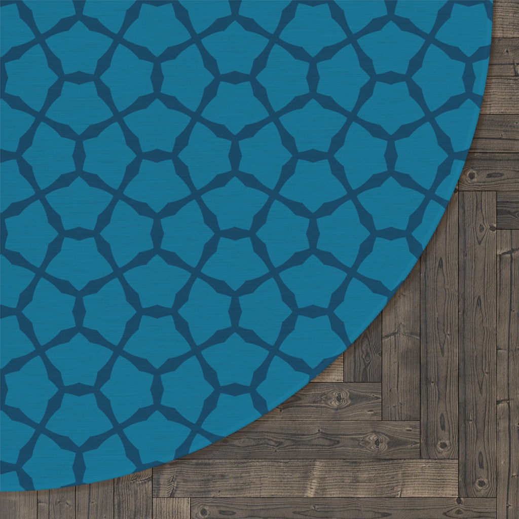 Blue Geometric Round Rug — Modern Mosaic Pattern