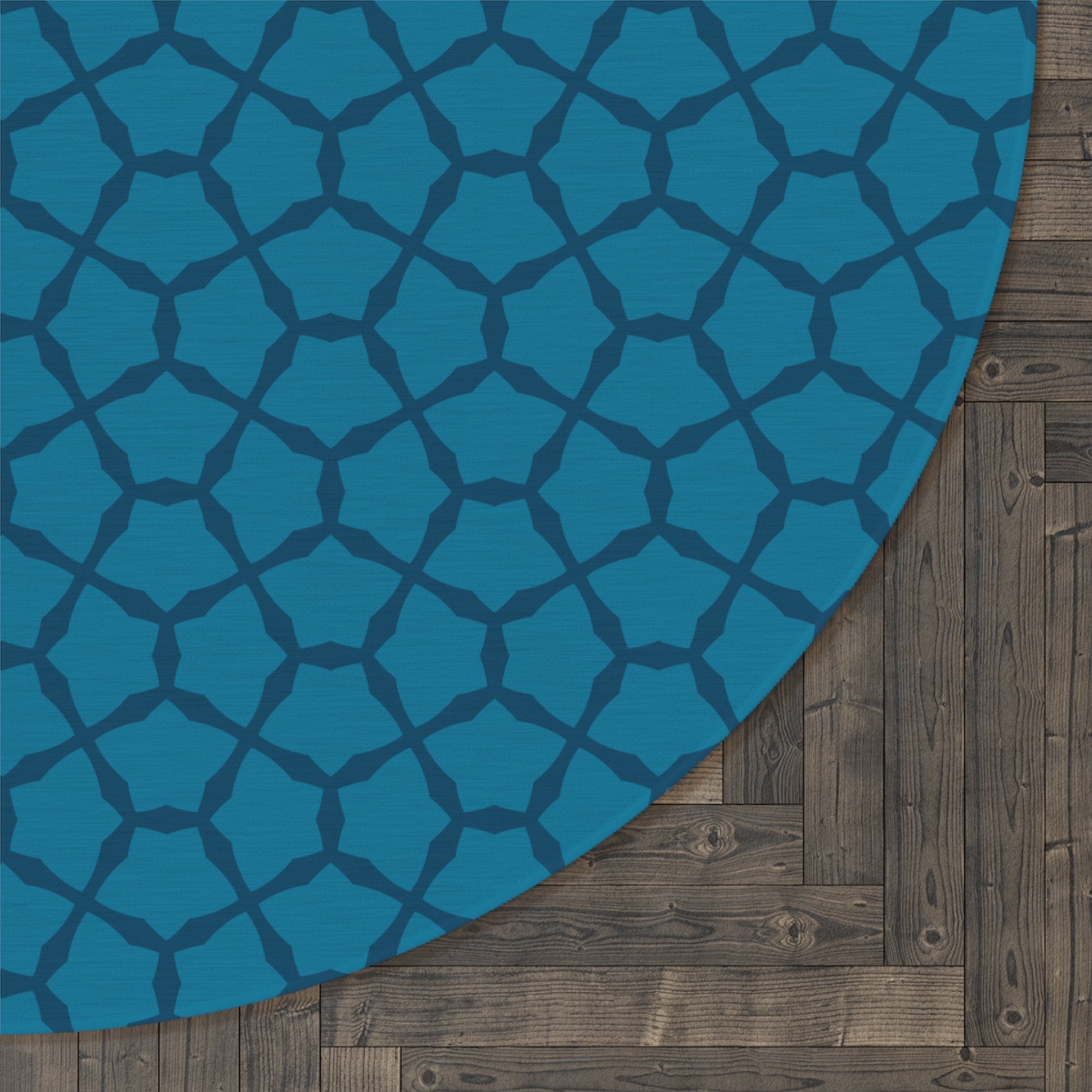 Blue Geometric Round Rug — Modern Mosaic Pattern