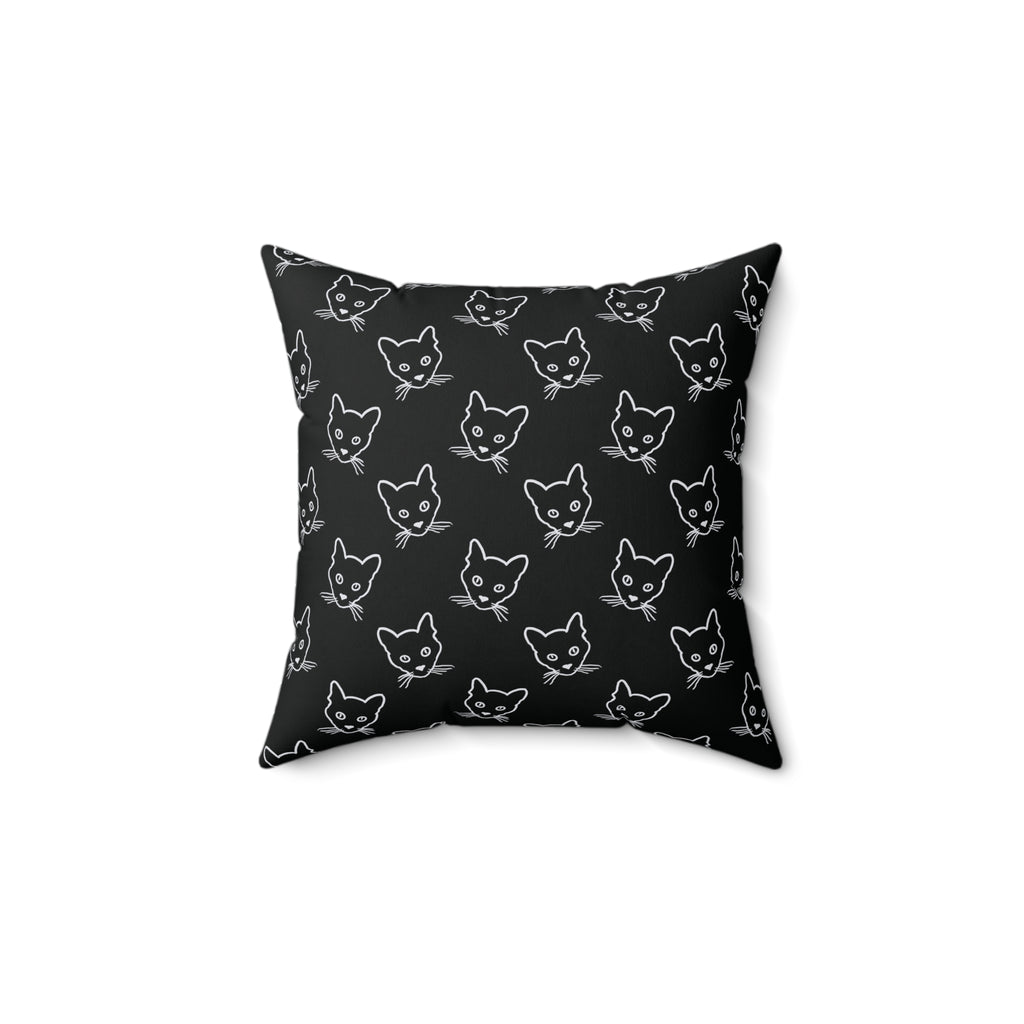 Black Cat Sketch Pattern Throw Pillow — Cute Minimal Kitty Faces Decorative Cushion