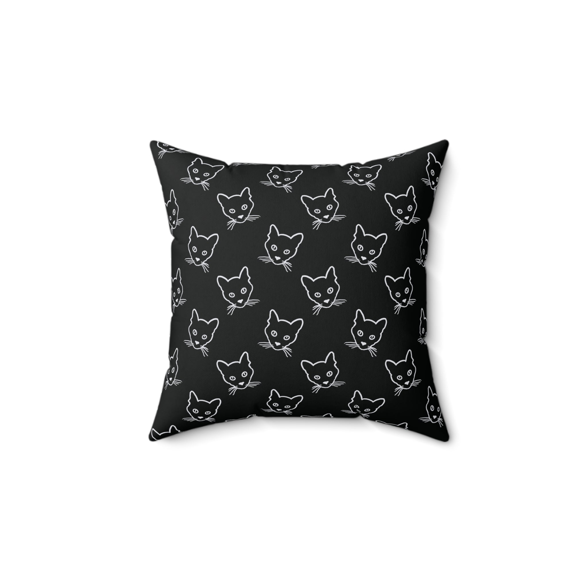 Black Cat Sketch Pattern Throw Pillow — Cute Minimal Kitty Faces Decorative Cushion