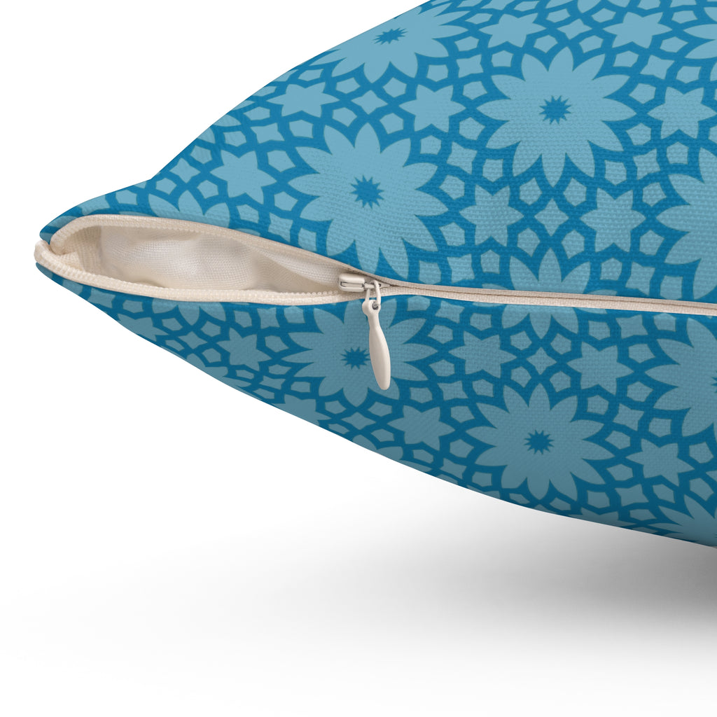 Blue Floral Geometric Throw Pillow — Decorative Square Cushion