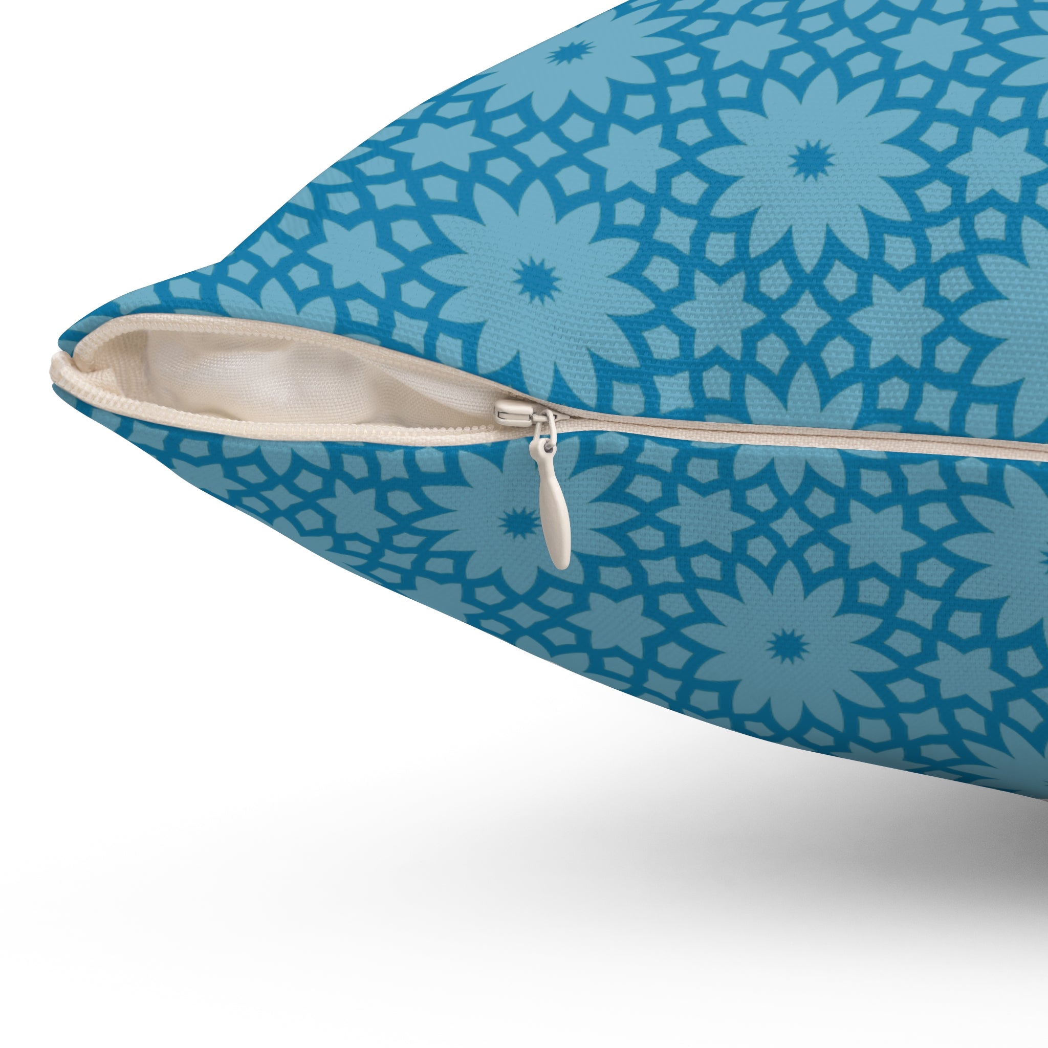 Blue Floral Geometric Throw Pillow — Decorative Square Cushion