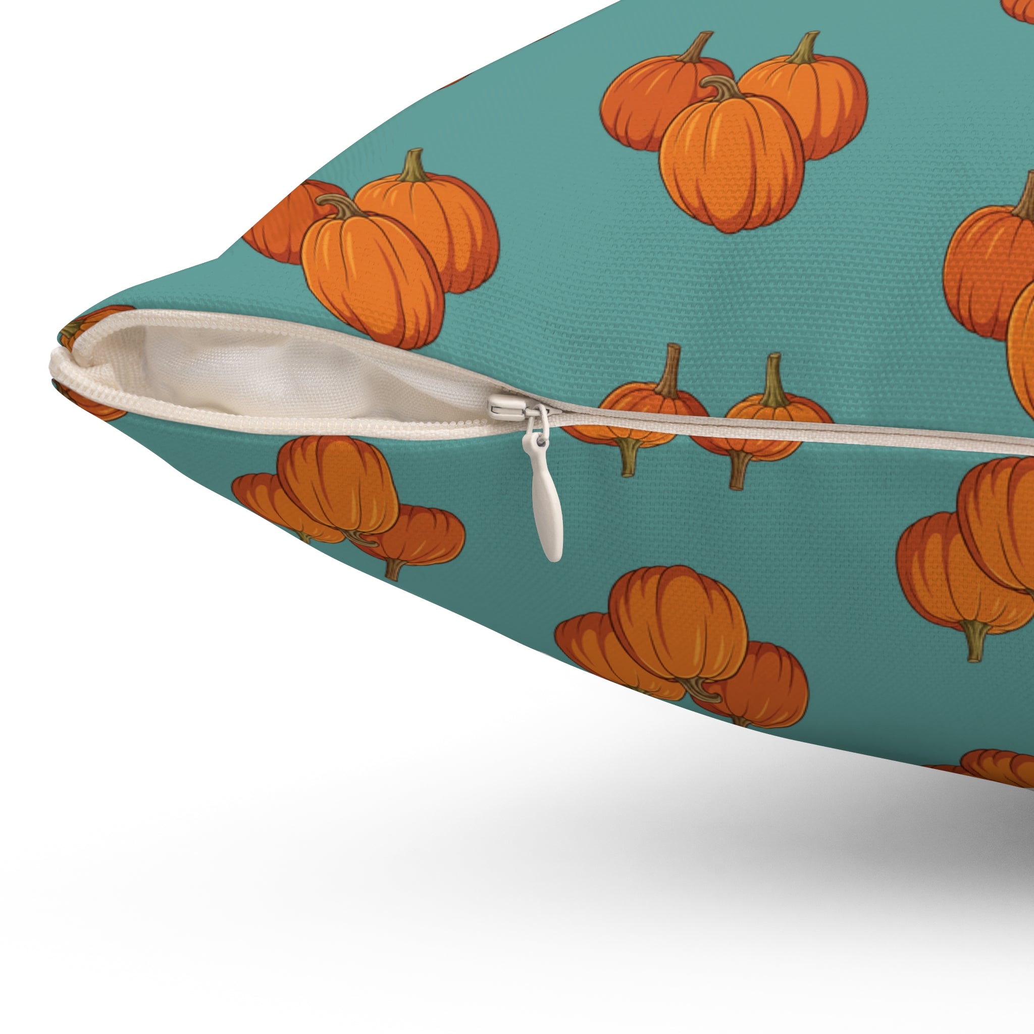 Teal Autumn Pumpkin Pattern Throw Pillow — Fall Decorative Accent Cushion