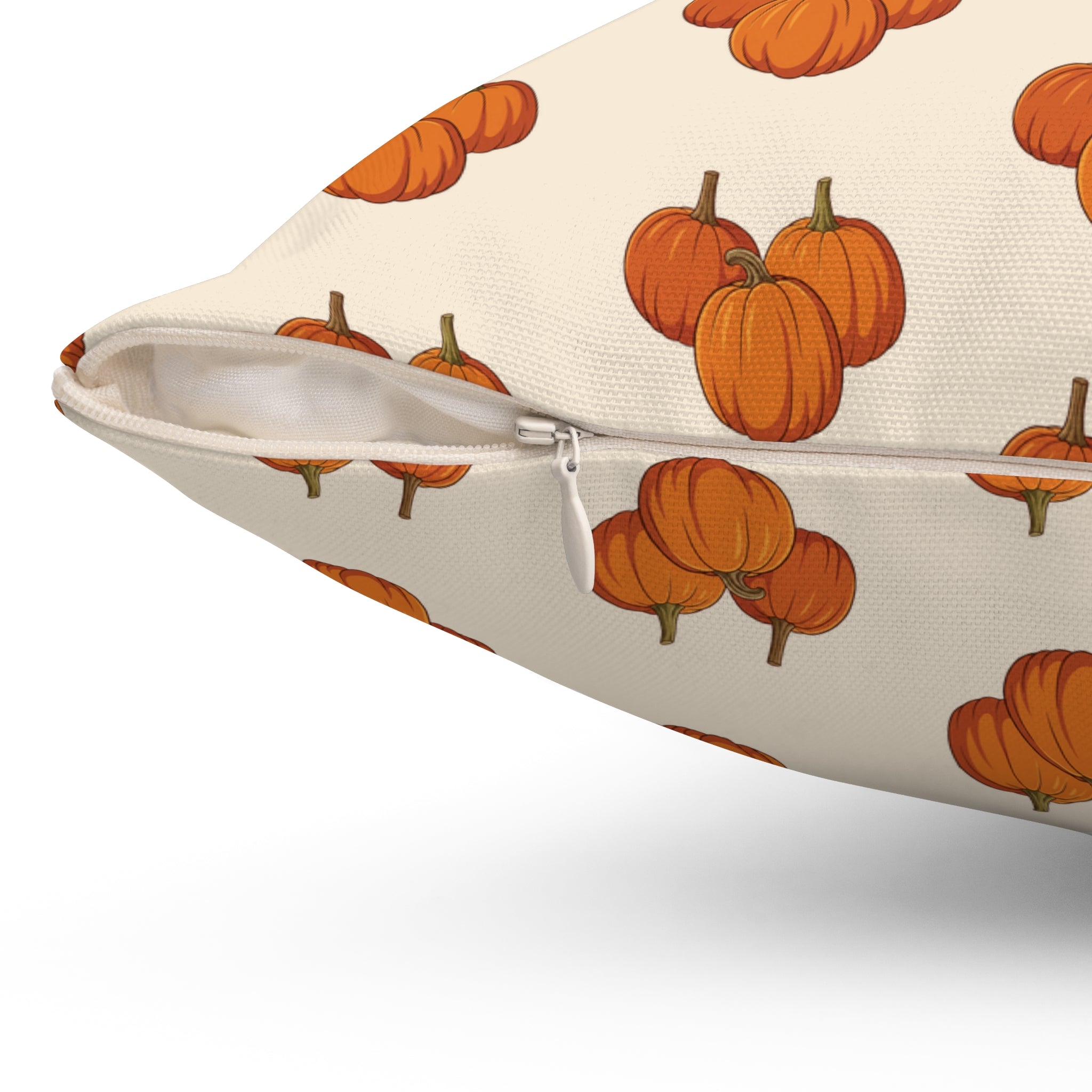 Cream Autumn Pumpkin Pattern Square Throw Pillow — Fall Decorative Accent