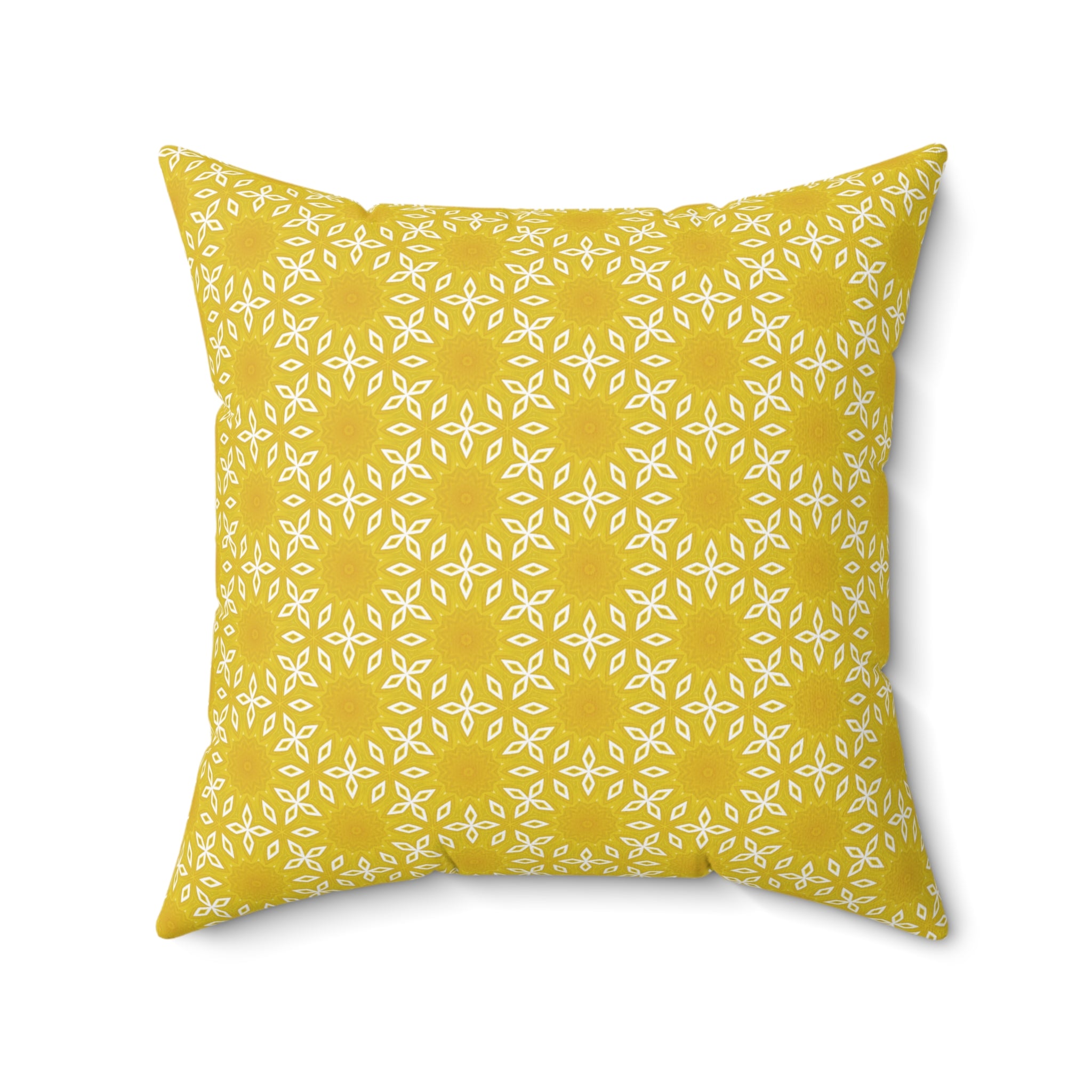 Yellow Floral Pattern Decorative Pillow — Sunburst Geometric Accent Cushion