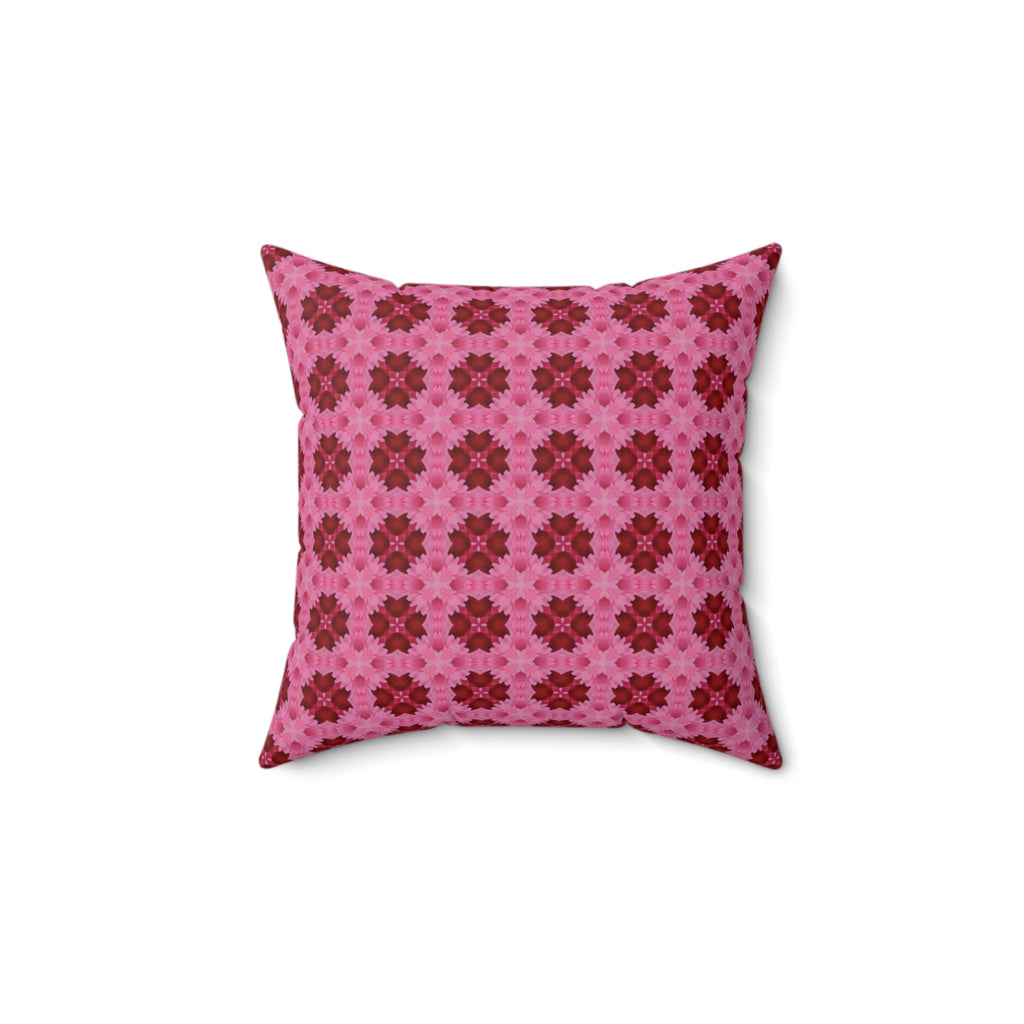 Pink Floral Geometric Throw Pillow — Decorative Square Accent Cushion