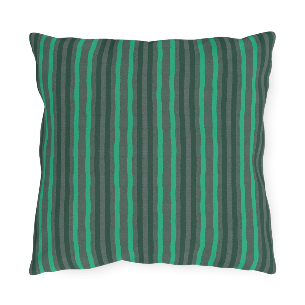 Outdoor Pillow Green and Gray Stripes - Patio Cushion
