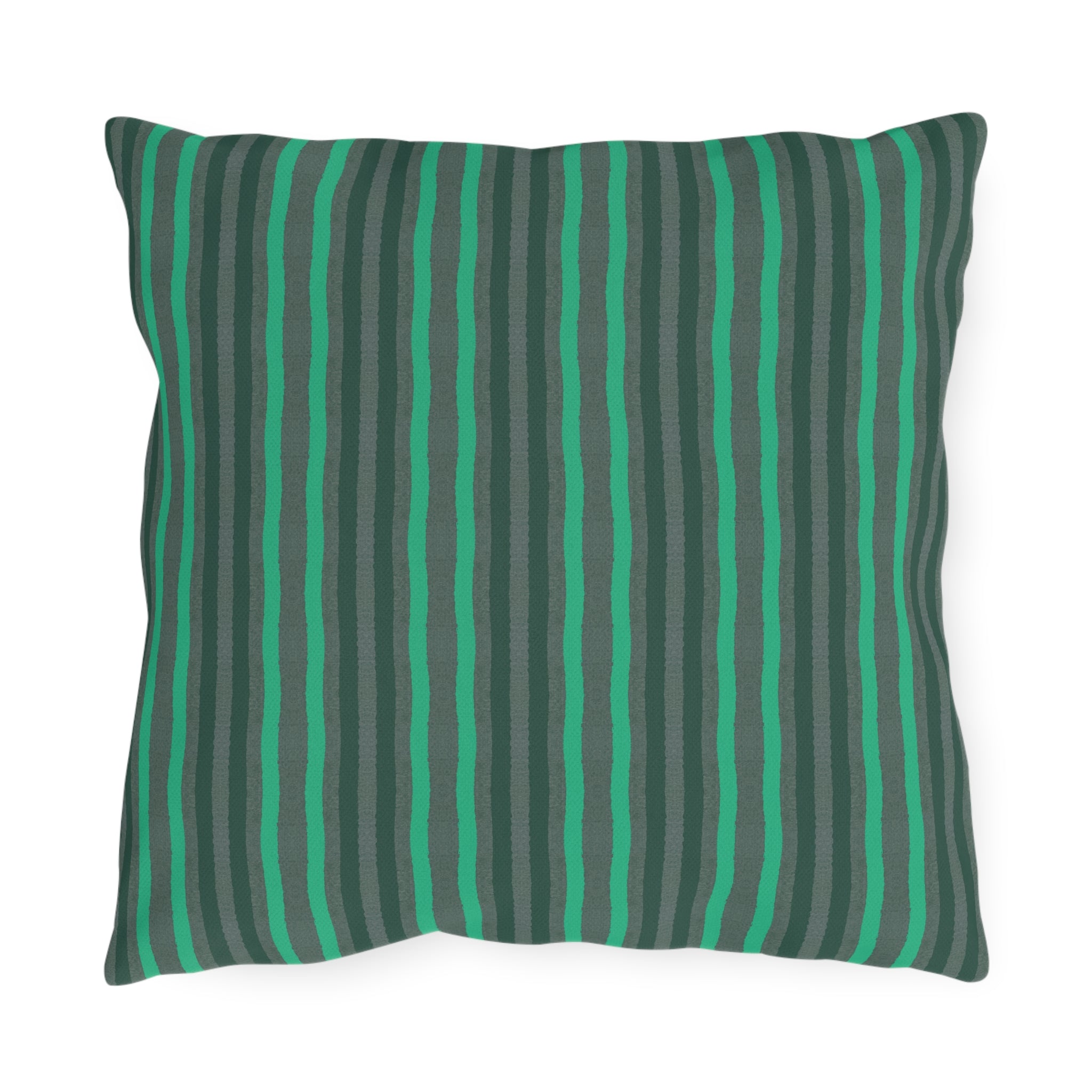 Outdoor Pillow Green and Gray Stripes - Patio Cushion