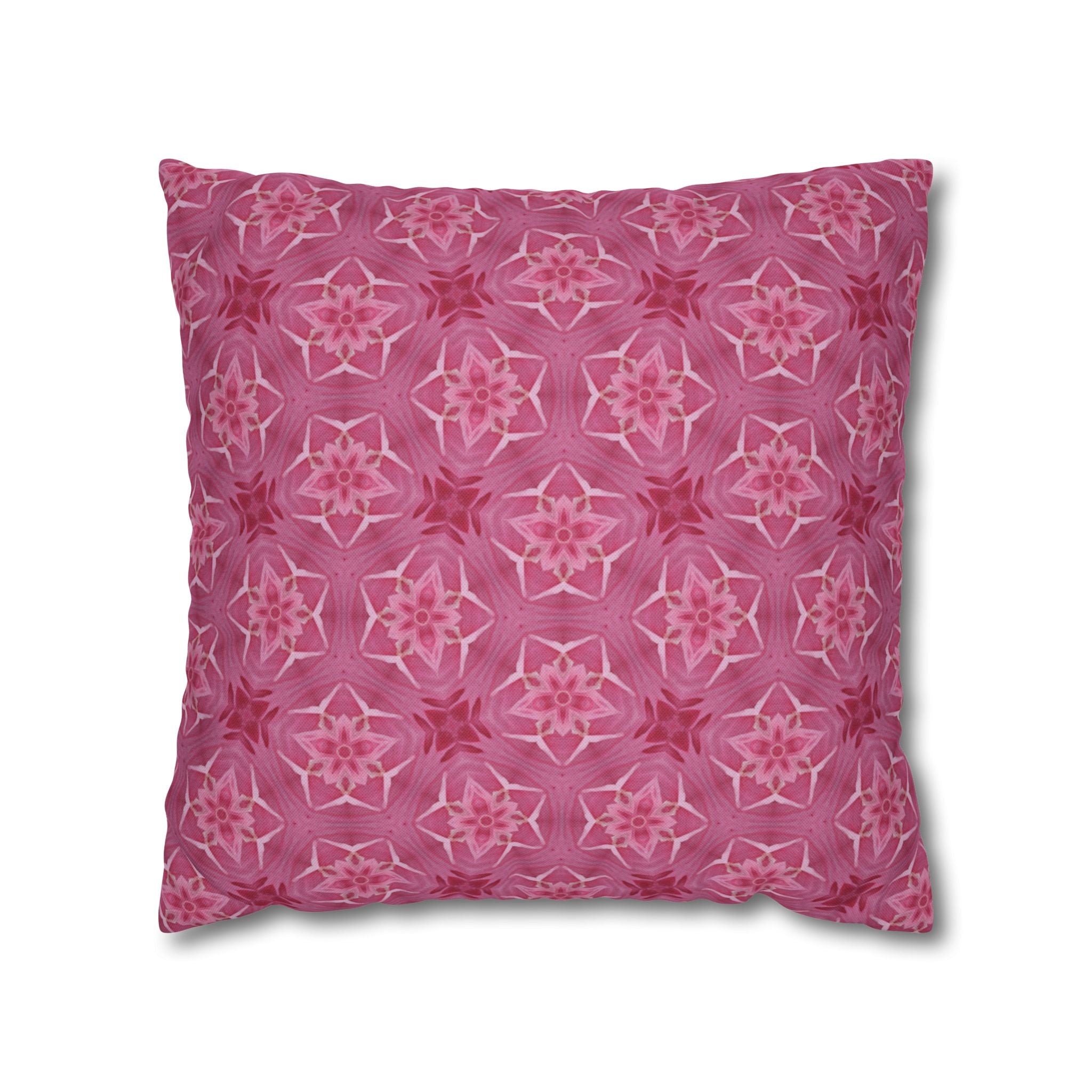 Pink Floral Fleur Kaleidoscope Decorative THROW PILLOW COVER— Floral Pattern Square Throw Pillow Cover