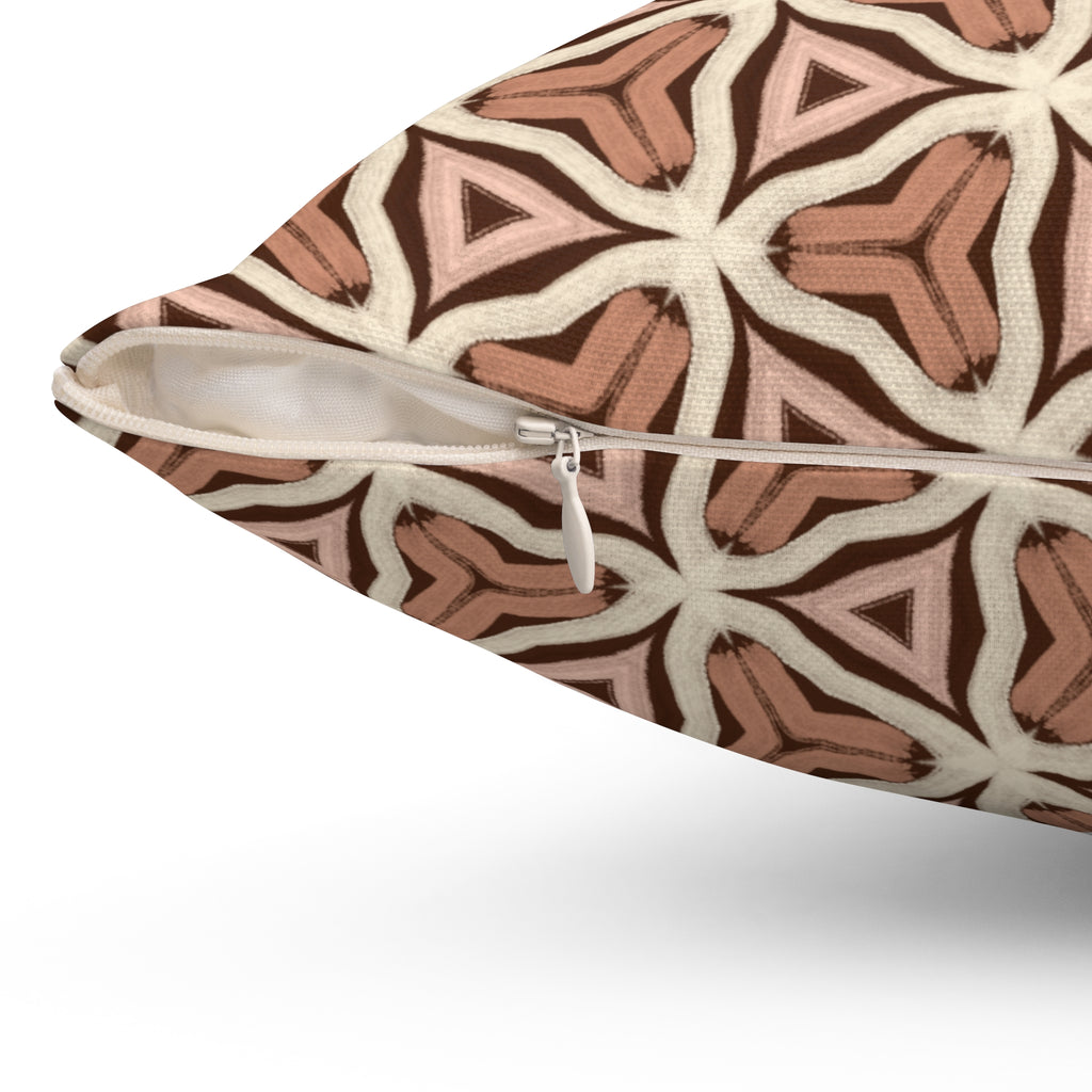 Earth Tone Tribal Pattern Square Pillow — Boho Terracotta Decorative Throw