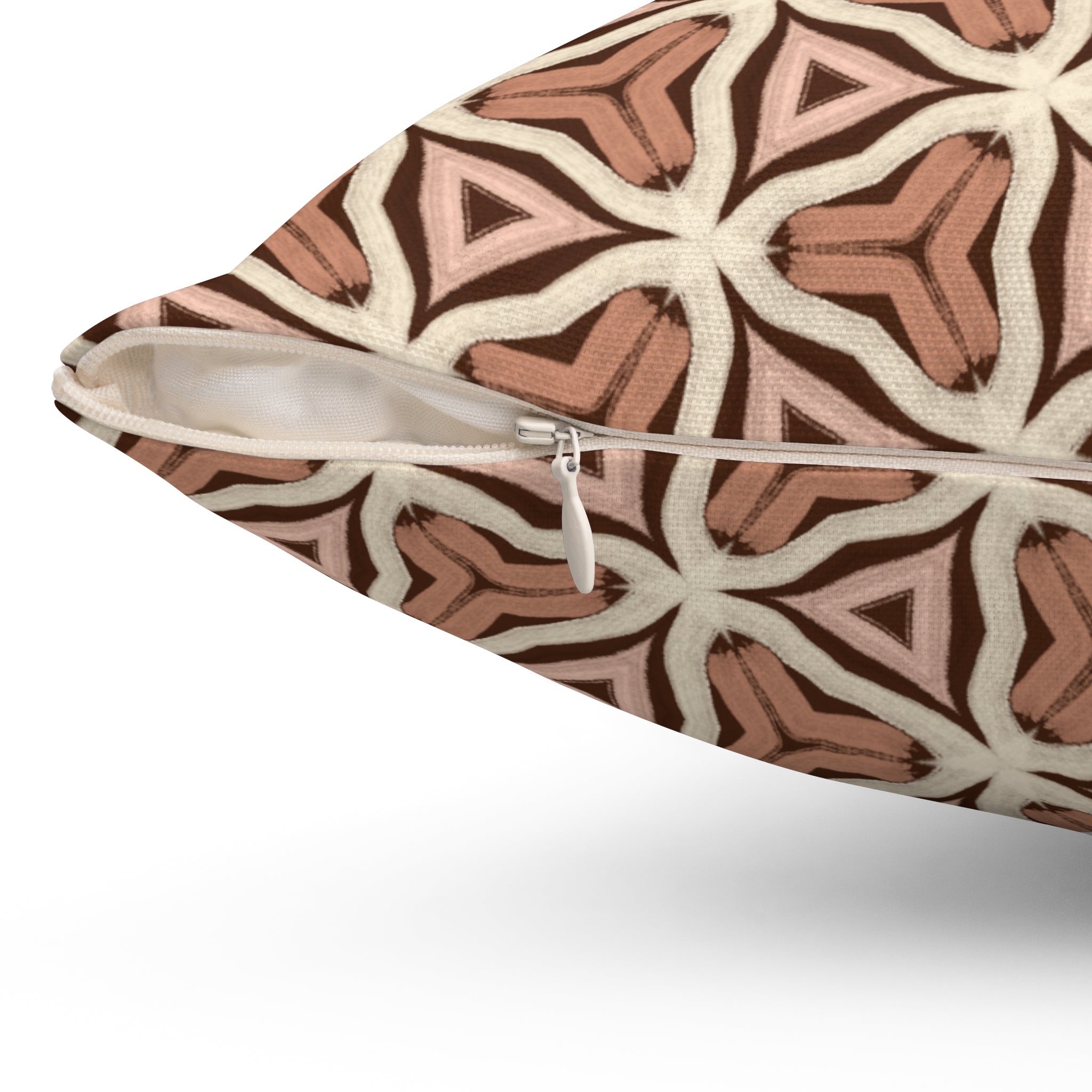 Earth Tone Tribal Pattern Square Pillow — Boho Terracotta Decorative Throw