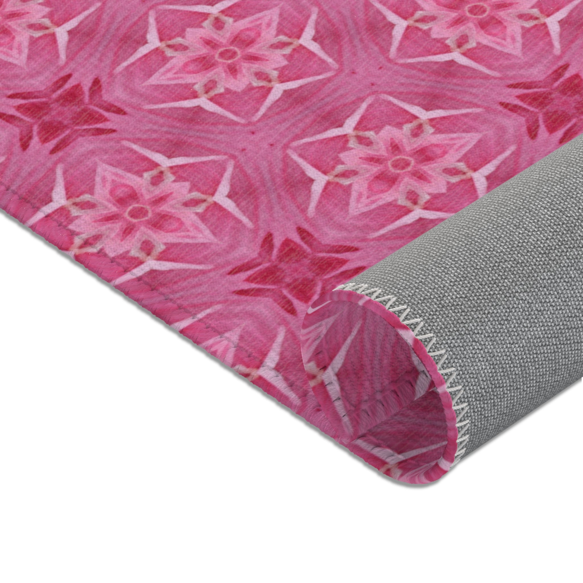 Pink Floral Kaleidoscope Area Rug — Boho Bedroom Accent Rug