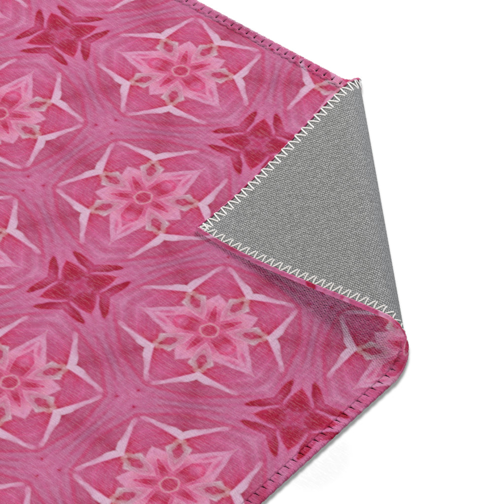 Pink Floral Kaleidoscope Area Rug — Boho Bedroom Accent Rug