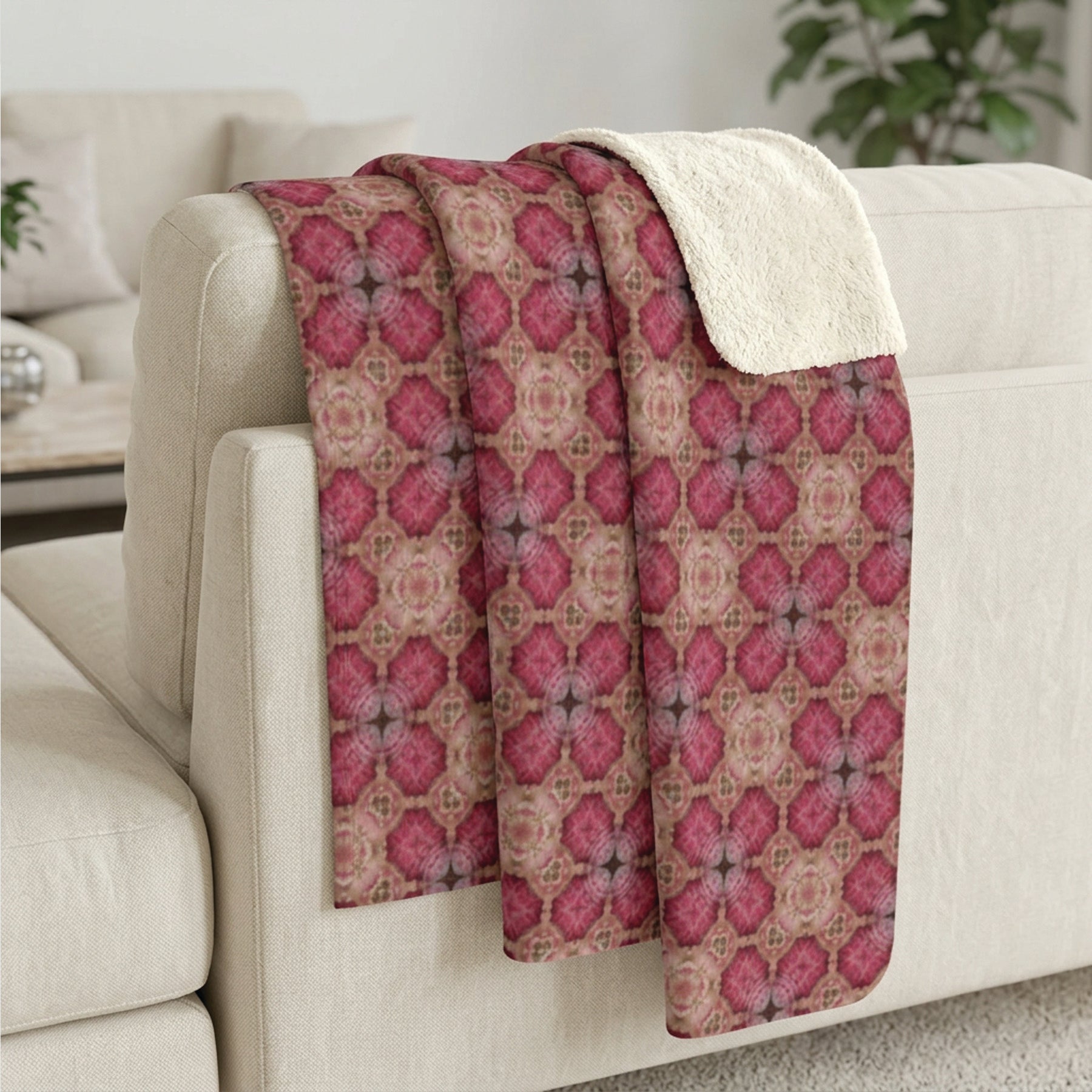 Plush Sherpa Blanket — Pink Floral Mosaic Cozy Throw