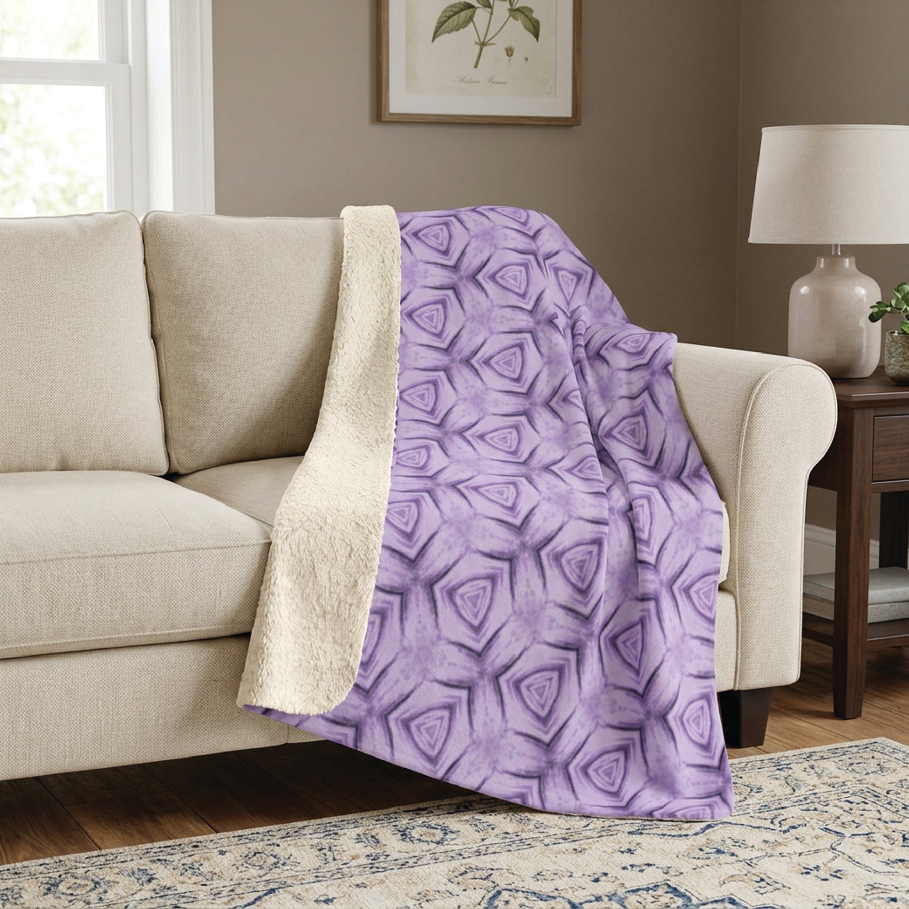Lavender Petal Geometric Sherpa Blanket — Soft Cozy Fleece Throw for Home & Gifts